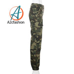 Isa- Army Green & Olive Camouflage Split Cargo Pants(A2cfashion)