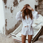 Women's White Cotton Shirt Beachwear Top Blouse Tunic