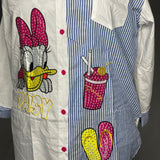 Daisy Duck Cartoon shirt/women's shirt/women's top/white and blue shirt/white shirt/blues strip shirt