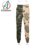 Isa- Army Green & Olive Camouflage Split Cargo Pants(A2cfashion)