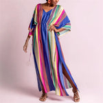 Women's Multicolored Striped High Waist Summer Beach Dress