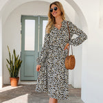 Women's Midi Leopard Dress long sleeves Stylish