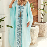 Women's Embroidered Loose Maxi Dress Oversized Kaftan Dress