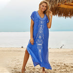 Women's Embroidery Kaftan Short Sleeve Swimsuit Cover Upside Split Dress