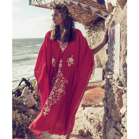 Women's Embroidered Long Summer Dress Kaftan Plus Size Women