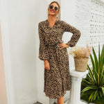 Women's Midi Leopard Dress long sleeves Stylish