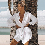 Women's White Cotton Shirt Beachwear Top Blouse Tunic