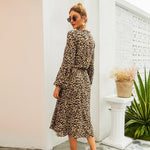 Women's Midi Leopard Dress long sleeves Stylish