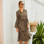 Women's Midi Leopard Dress long sleeves Stylish