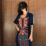 Women's Embroidered Short Sleeve Beachwear Vintage Long Kaftan Dress