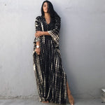 Women's Print kaftan V-neck Batwing Sleeve Side Split Loose Dress