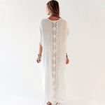 Women's Summer Dress White Cotton Tunic Beach Wear Maxi Dress