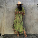 Women's Print kaftan V-neck Batwing Sleeve Side Split Loose Dress