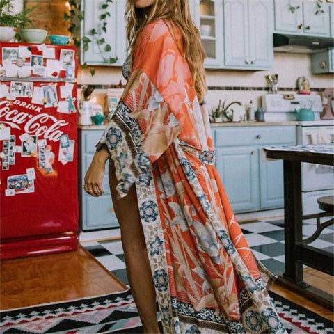 Women's chiffon/rayon Long Kimono Cardigan