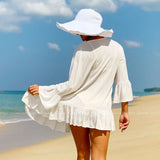 Mia Smock - Women's Luxury Beach Dress with Fringe Hemming and Bell Sleeves
