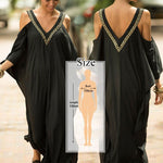 Embroidered V-neck Short sleeve Dress Tunic Women Maxi Dress