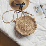 Women Hand Woven Bag Round Rattan Straw Bohemia Style Beach Circle Beach Bags (A2cfashion)