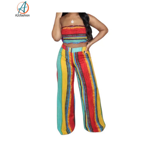 striped print/striped pant set combo a2cfashion /wide leg pant set