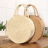 Women Hand Woven Bag Round Rattan Straw Bohemia Style Beach Circle Beach Bags (A2cfashion)