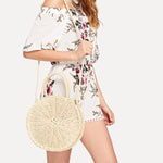 Women Hand Woven Bag Round Rattan Straw Bohemia Style Beach Circle Beach Bags (A2cfashion)