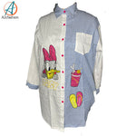 Daisy Duck Cartoon shirt/women's shirt/women's top/white and blue shirt/white shirt/blues strip shirt