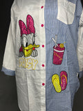 Daisy Duck Cartoon shirt/women's shirt/women's top/white and blue shirt/white shirt/blues strip shirt