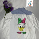 Daisy Duck Cartoon shirt/women's shirt/women's top/white and blue shirt/white shirt/blues strip shirt