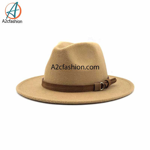 Wool Fedora Hat With Leather Ribbon (A2cfashion)
