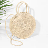 Women Hand Woven Bag Round Rattan Straw Bohemia Style Beach Circle Beach Bags (A2cfashion)