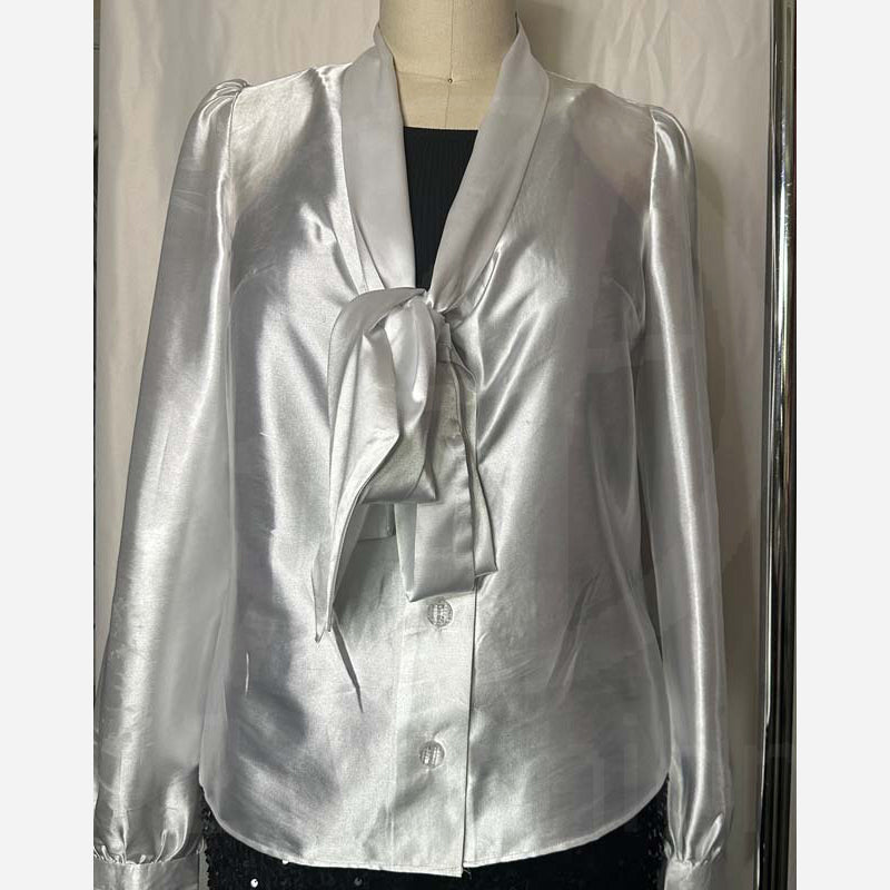 grey satin blouse