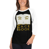 A Face in A Book 3/4 sleeve raglan shirt