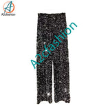 Women's elastic waist pants black silver