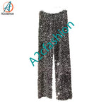 Women's elastic waist gray silver sequined pant