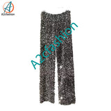 Women's elastic waist gray silver sequined pant